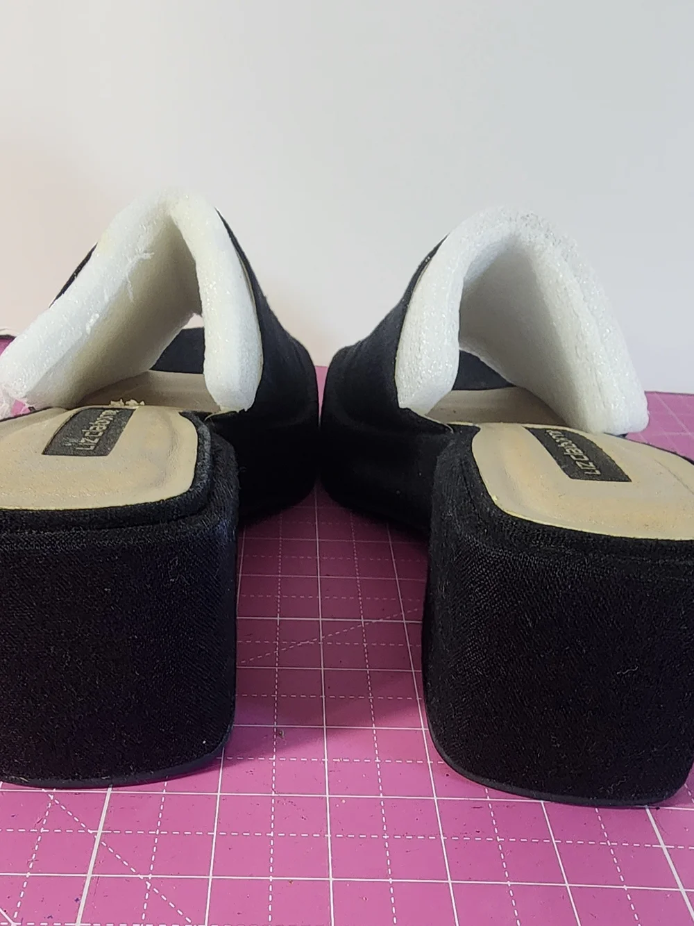 Liz Claiborne Black Linen Aries Open-Toe Platform Heels with Box - 8 1/2